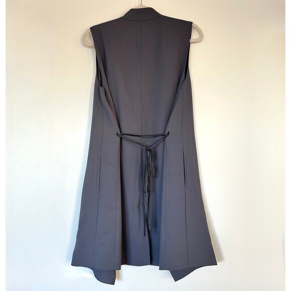 EUC Vince Long Draped Vest Crepe Gray Leather Tie Waist Sleeveless Belt Layering - Picture 13 of 16